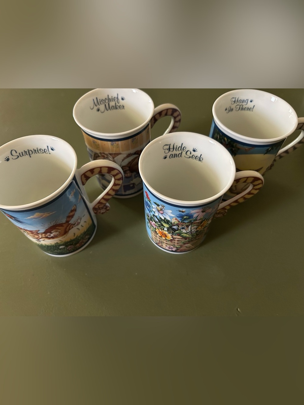 Comical Cats Porcelain Collector Mugs: Surprise & Mischief Maker &More Set 4
